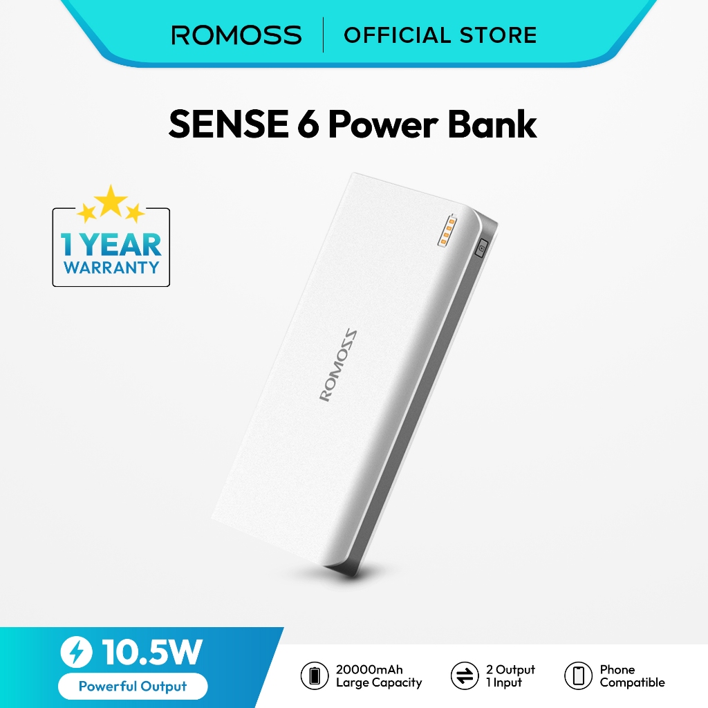 Romoss Sense 6 20000mAh 10.5W LED Indicator Battery Display Powerbank ...