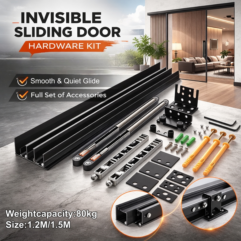 Hidden Sliding Door Track System Kit - 72 Inch Ceiling Or Wall Mount Box Rail Hardware For Barn, Closet, Pocket & Shower Doors (White