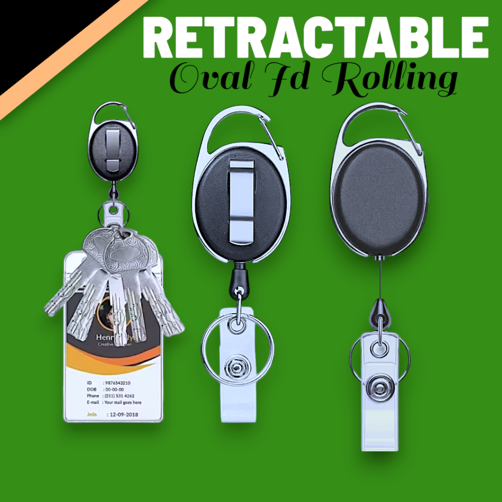 Oval Retractable Metal Key Chain and ID Holder offering easy access to ...