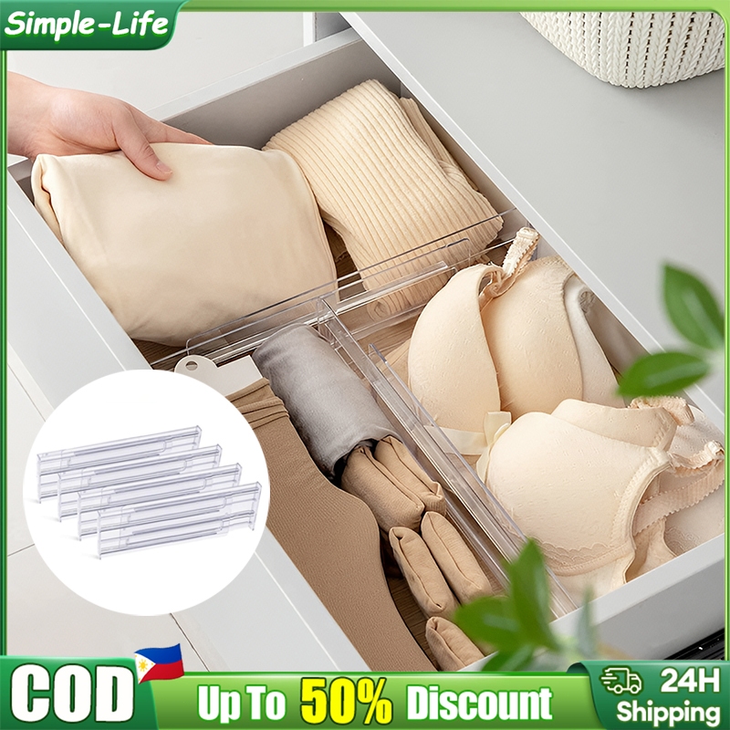4PCS Drawer Divider Adjustable Expandable Bedroom Drawer Organizer ...