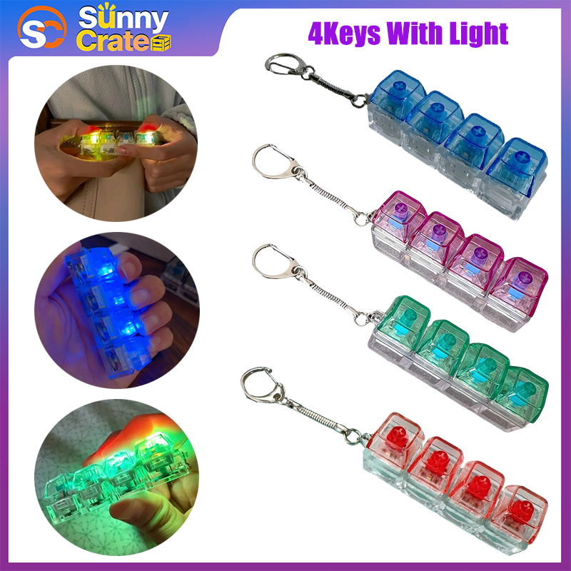4 Keys Fidget Keyboard Keychain Colorful LED Light Press Clicker Gadget ...