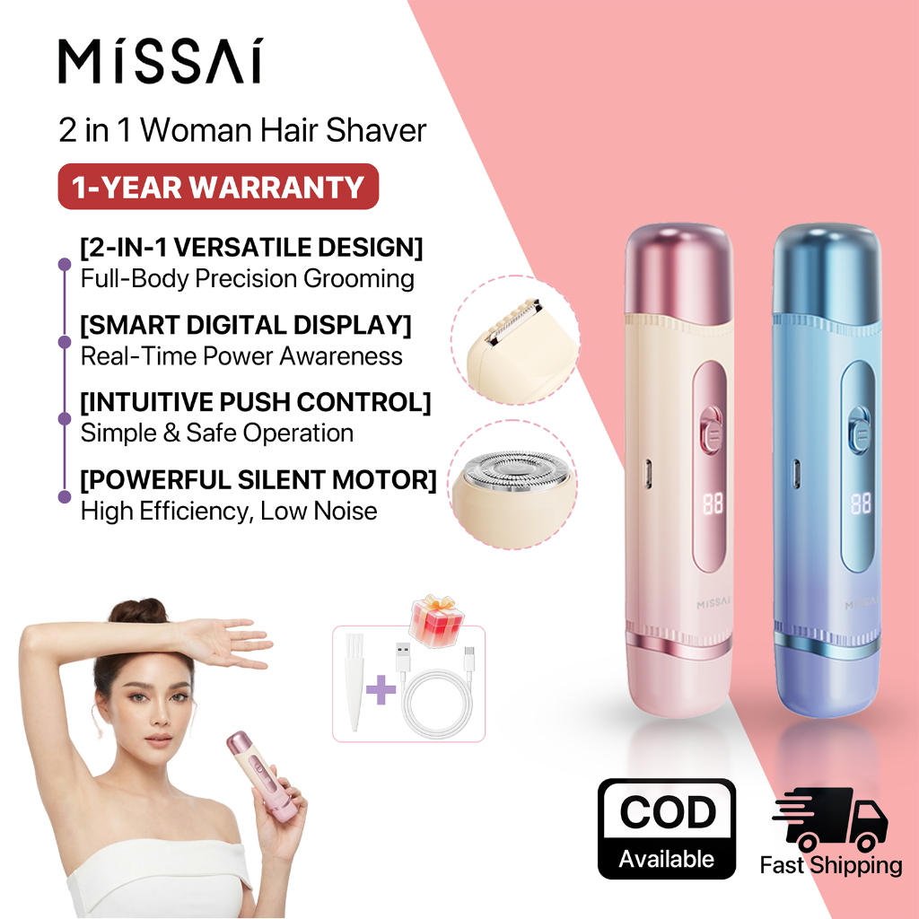 MISSAI 2-in-1 Electric Shaver for Women Painless Hair Remover Portable ...