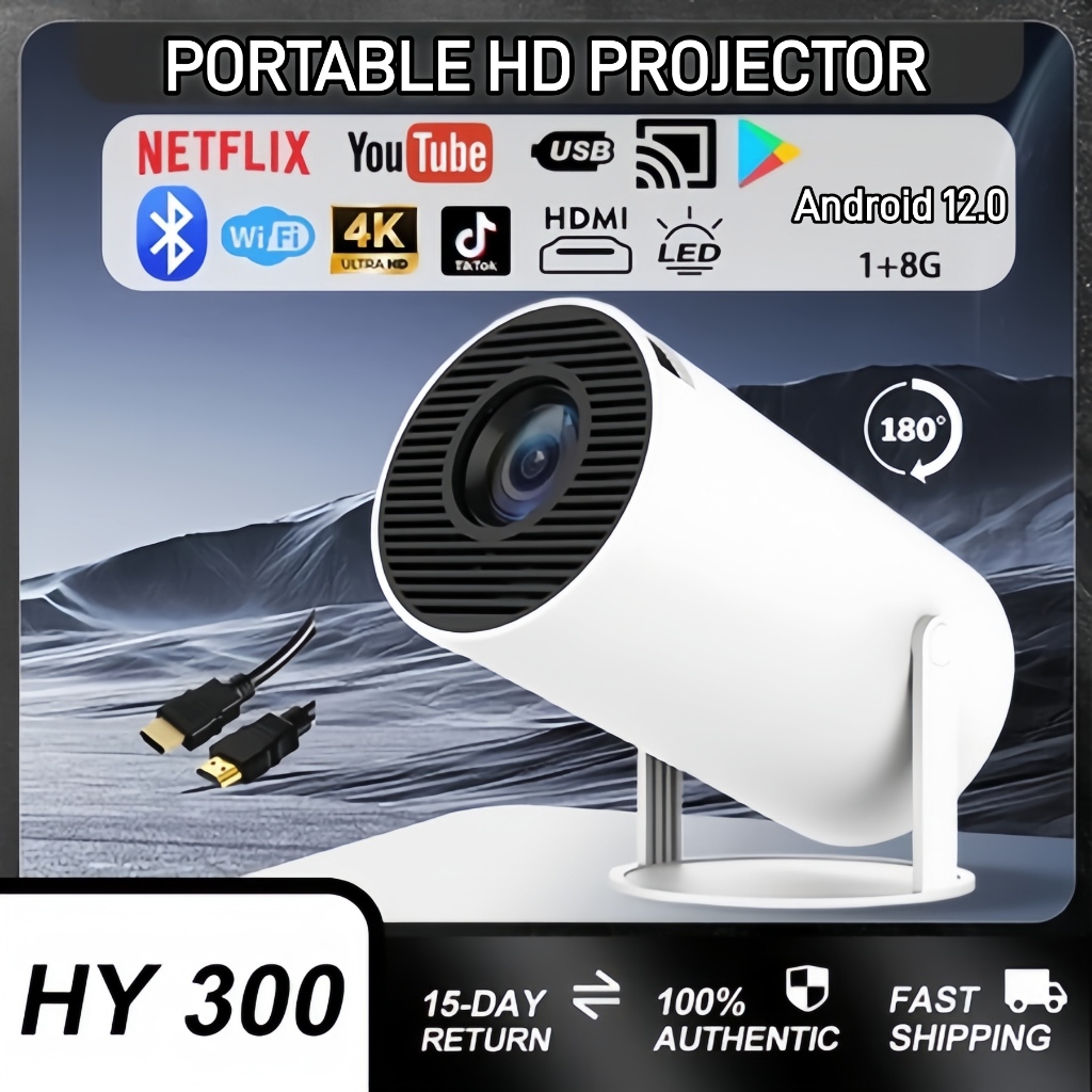 HY300 Mini Smart Projector Android WiFi Bluetooth Portable Home For ...