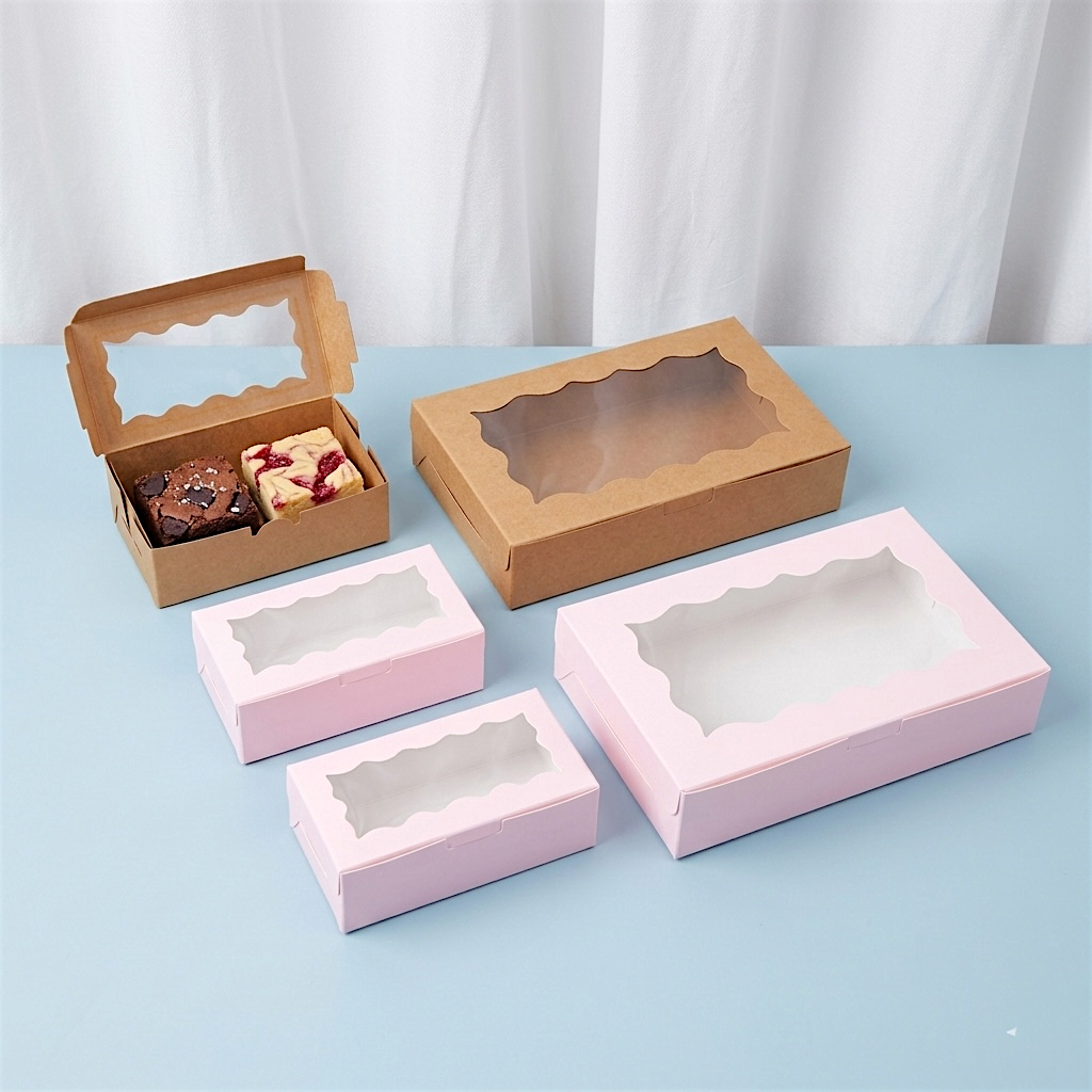 10PCS Kraft/Pink Pastry Box Mailer Box with Window Gift Box Packaging ...
