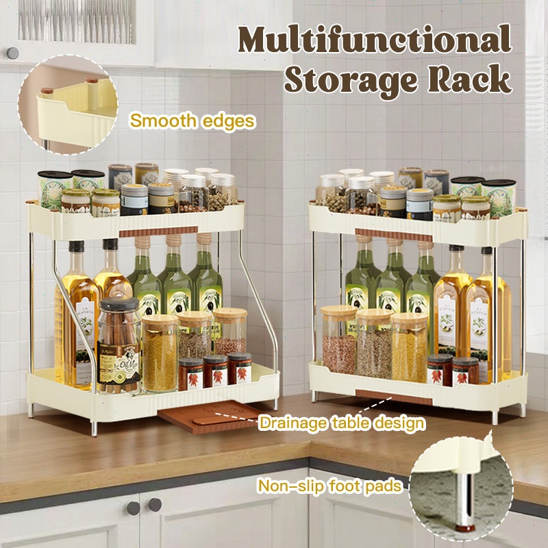 2-layer Kitchen Spice Rack Organizer Sturdy Condiments Rack Desktop ...