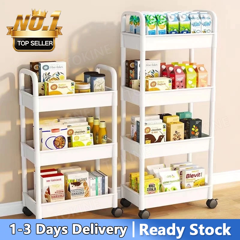 3/4/5 Layer Trolley Cart Organizer Moving Rack Kitchen Storage Shelf ...