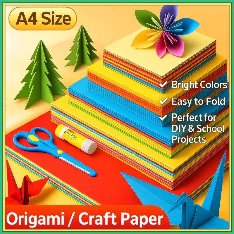 A4 Color Paper Set 100 Sheets Assorted Design Long Color Sticker Paper ...
