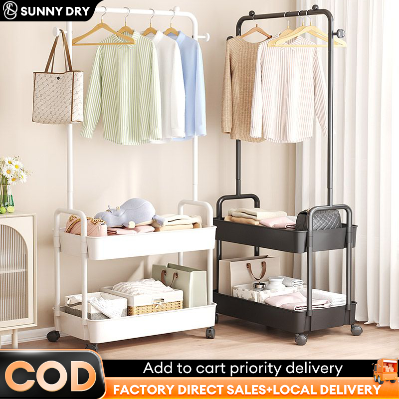 360° Rotating Double Layer Clothes Rack with Removable Storage Tray ...