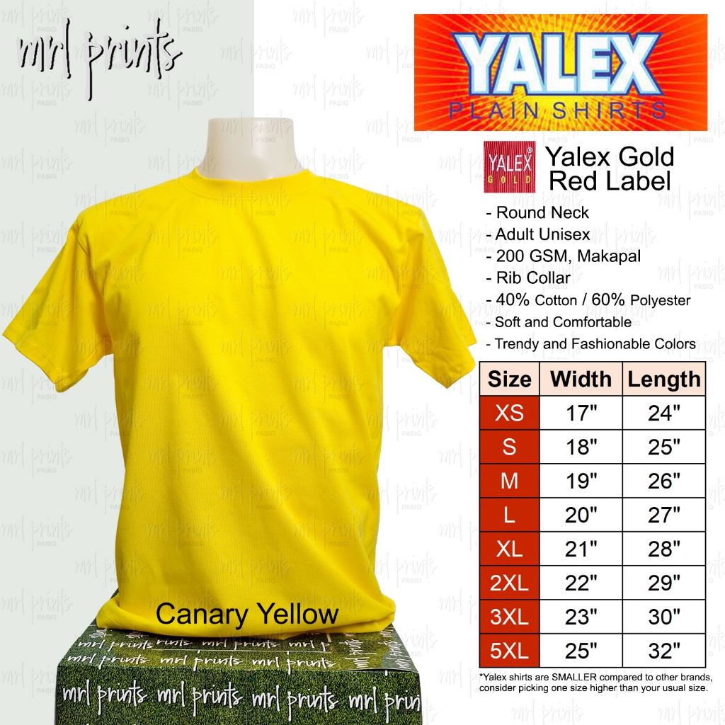 Yalex Plain Shirt Canary Yellow Red Label Gold Makapal Premium Unisex ...