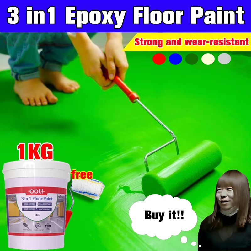 【COD】3 In1Epoxy Floor Paint 1kG With Brush Wear Resistant Waterproof ...