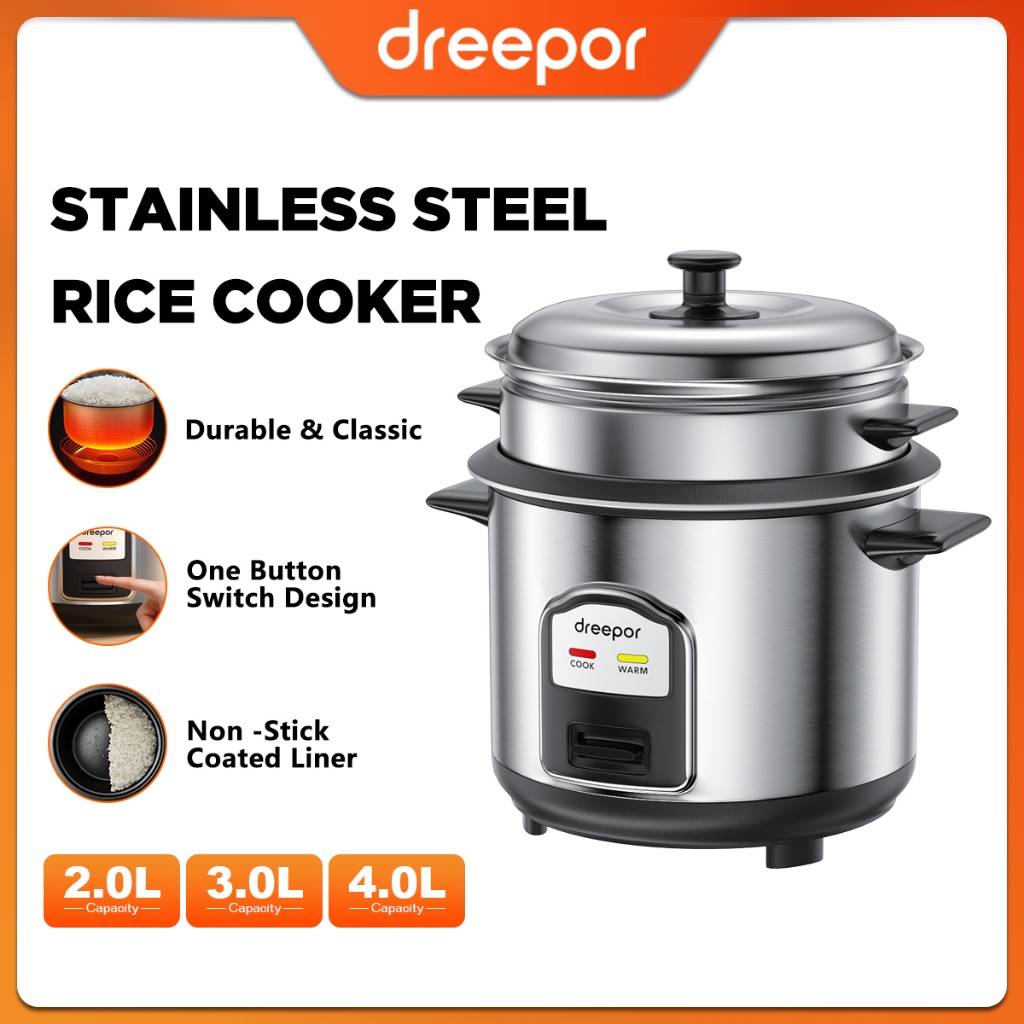 Dreepor Rice Cooker 4L/3L/2L Non-Stick With Steamer Multi-function ...