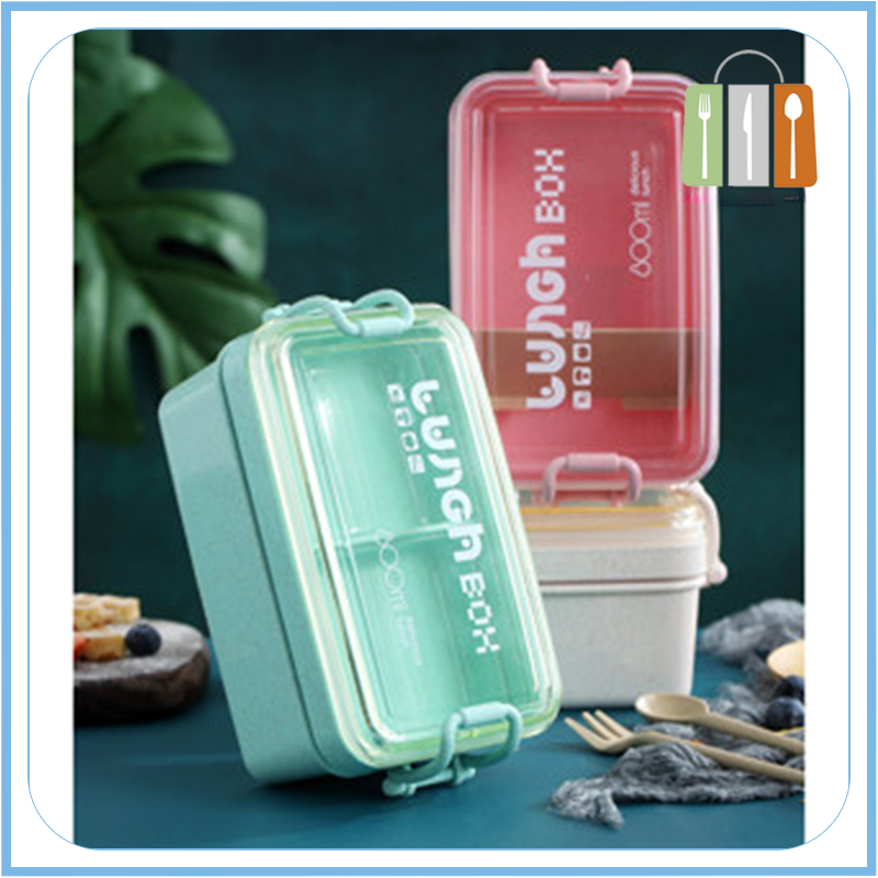 Double layered lunch box wheat straw student bento box office worker ...
