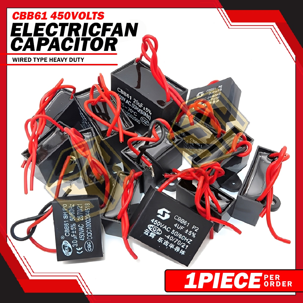 GS Fan Motor Starting Capacitor 450V AC Wire Type 1.5uF / 2uF / 2.5uF ...