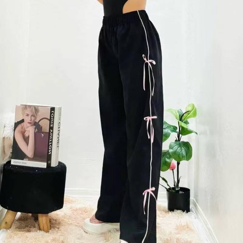 Women's New Bini Baggy pants with side satin ribbon ties Full length ...