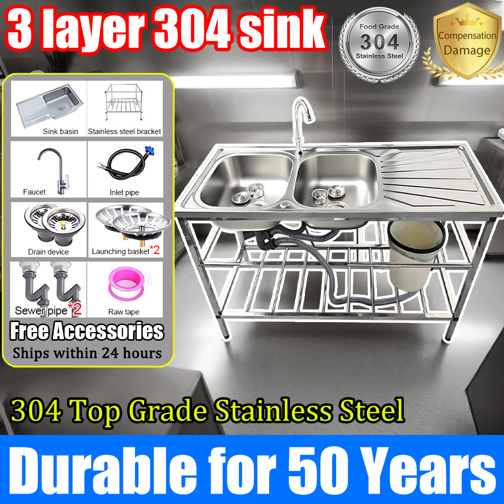 304 Stainless Steel Kitchen Sink Complete set 80*45*78cm with Faucet ...