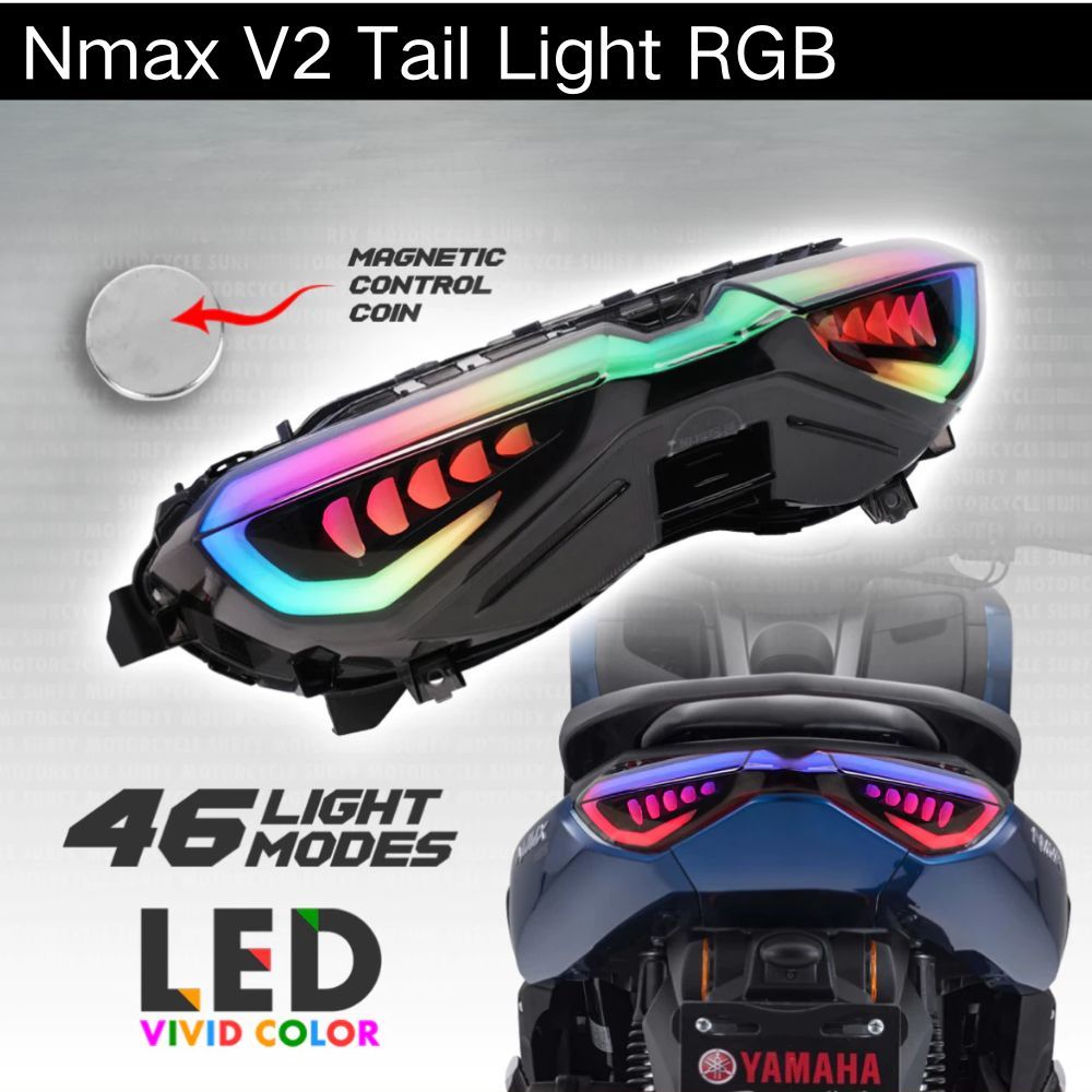 Yamaha Nmax V2 Tail Light RGB Smoke Lens 46Modes LED VIVID Color Plug ...