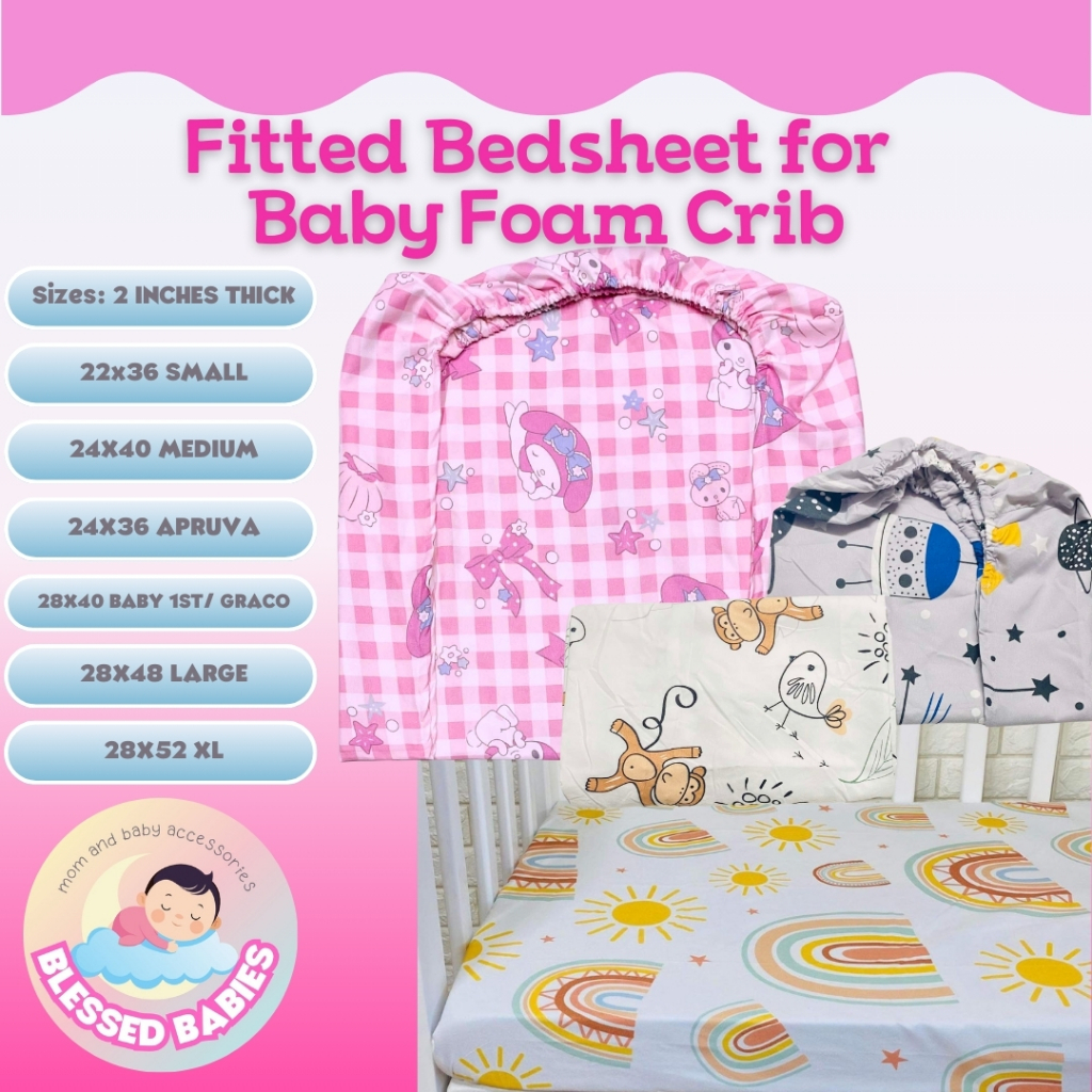 2 inches Thickness Fitted Bedsheet for your Baby Crib Foam (Bedsheet ...