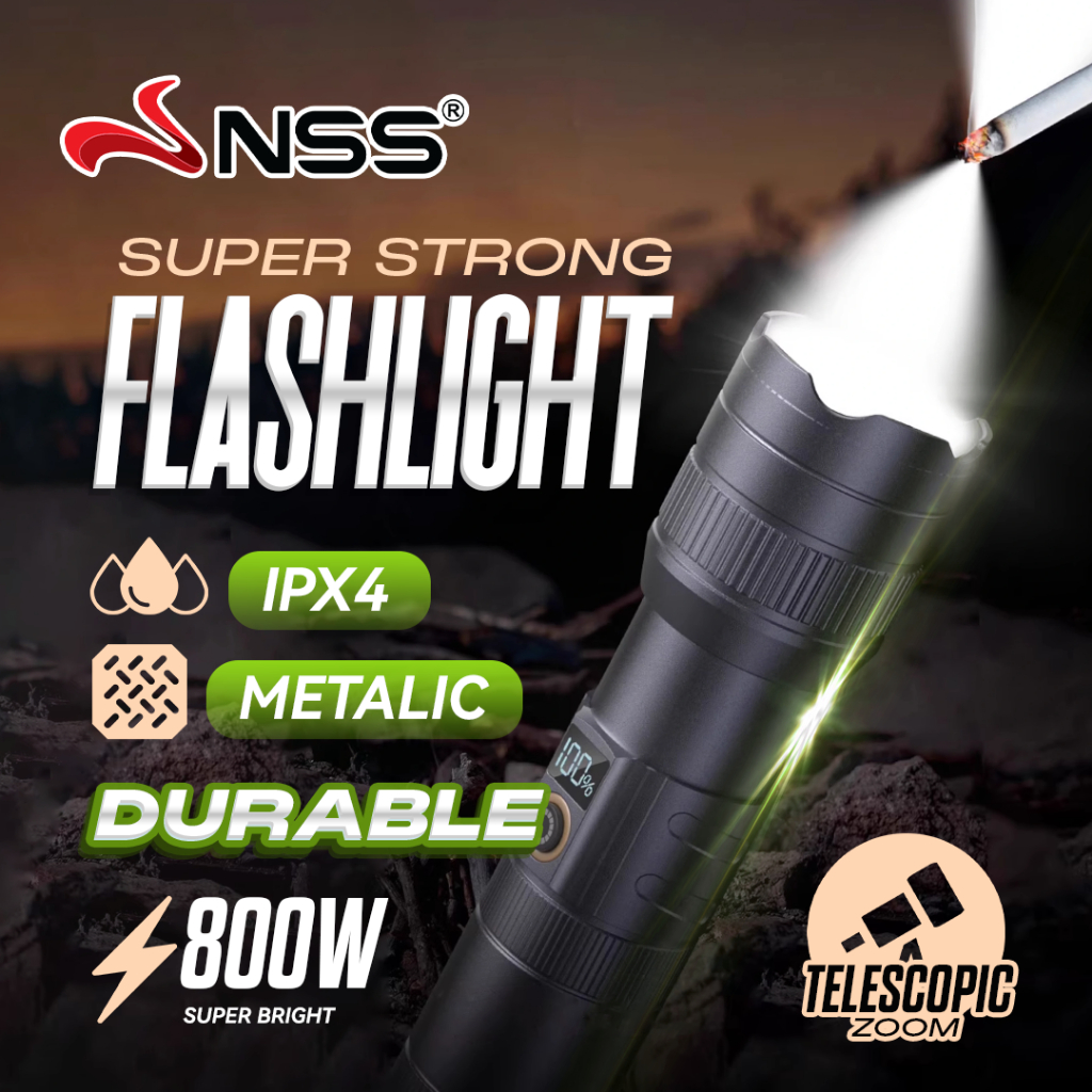NSS 7200mAh Rechargeable Zoom Flashlight 800W Super Bright Heavy duty ...