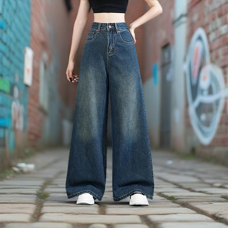 Jeans for women Wide leg high waist loose pants baggy retro denim jeans ...
