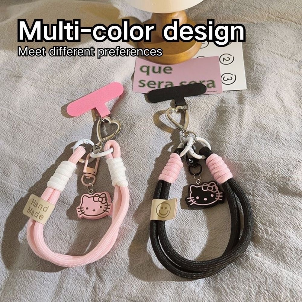 Cute 3D Pink KT Cat Pendant Phone Case Tether Braided Rope Rotating ...