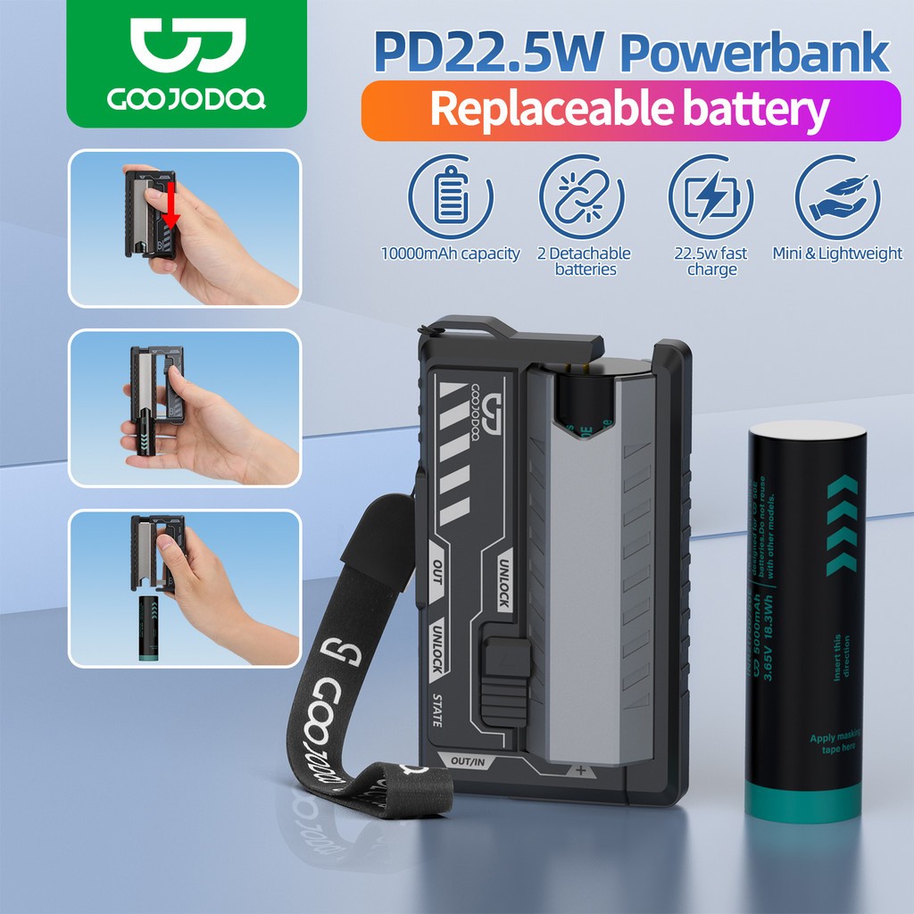 GOOJODOQ 10000 mah Mini Powerbank for iphone Android Phone Built in Cable  Portable Charge Type C