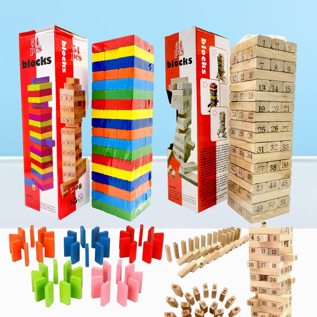54pcs Wooden Tumbling Tower Blocks Game w/2 Design for Party Gift ...