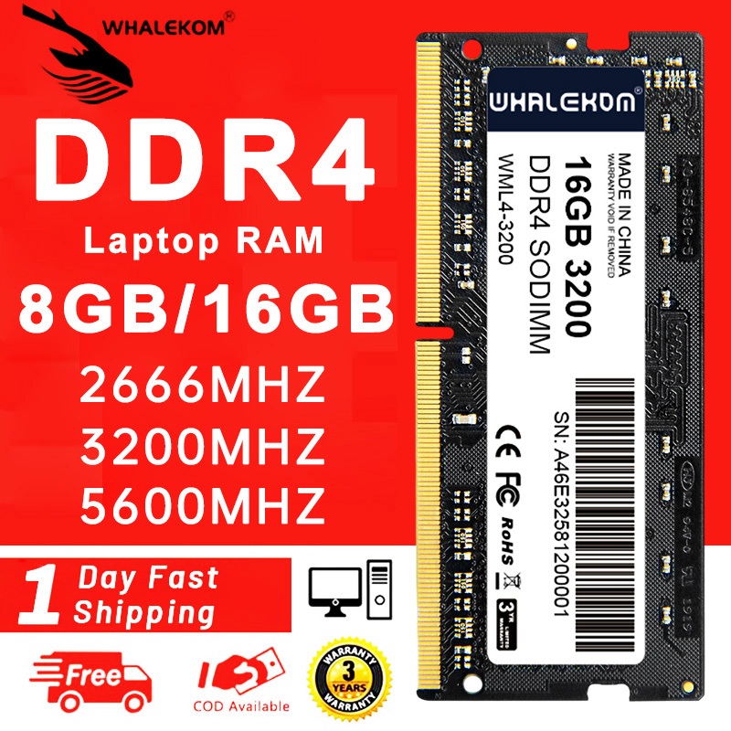 Whalekom DDR4/DDR5 RAM Notebook 8GB 16GB 2666Mhz 3200Mhz 5600Mhz SODIMM ...