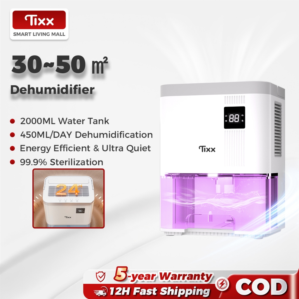 Tixx Home Dehumidifier 2L Water Tank HEPA Filter Auto-Shutoff Low Noise