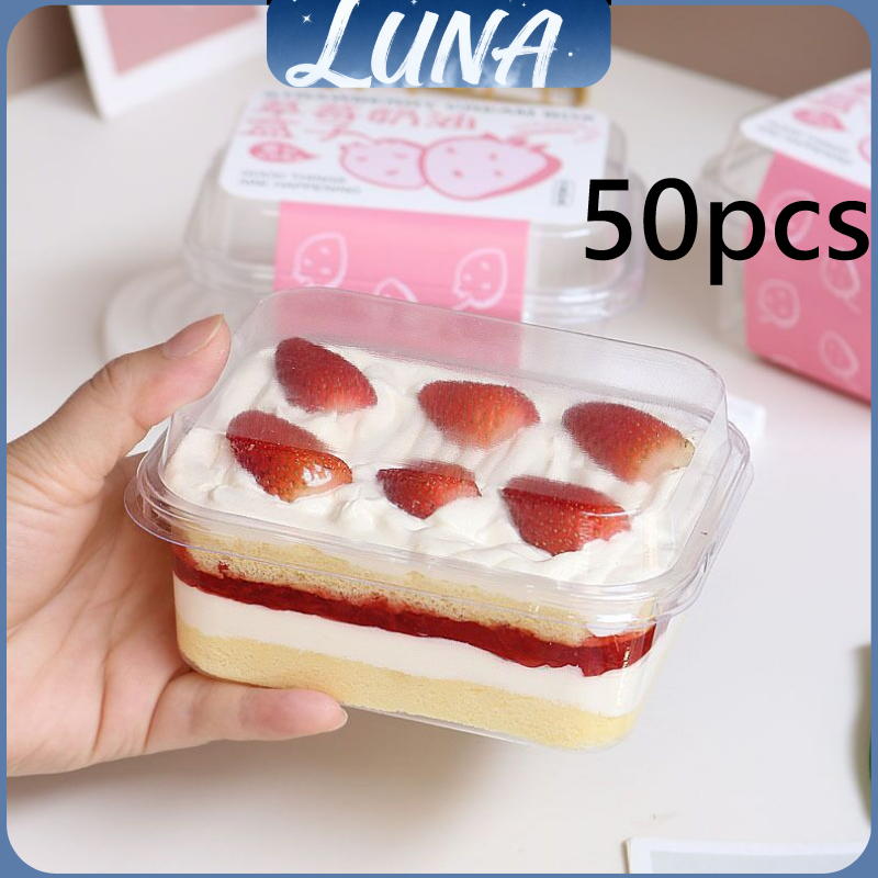 50pcs Wide Rectangle Dessert Container with High Lid V2 Tiramisu Deli ...