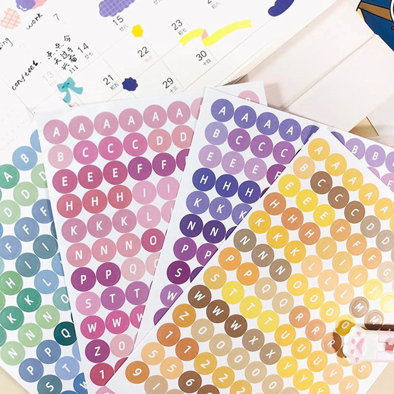 Color Alphanumeric Labels Circular Sticker 1Sheet Diary Scrapbooking ...