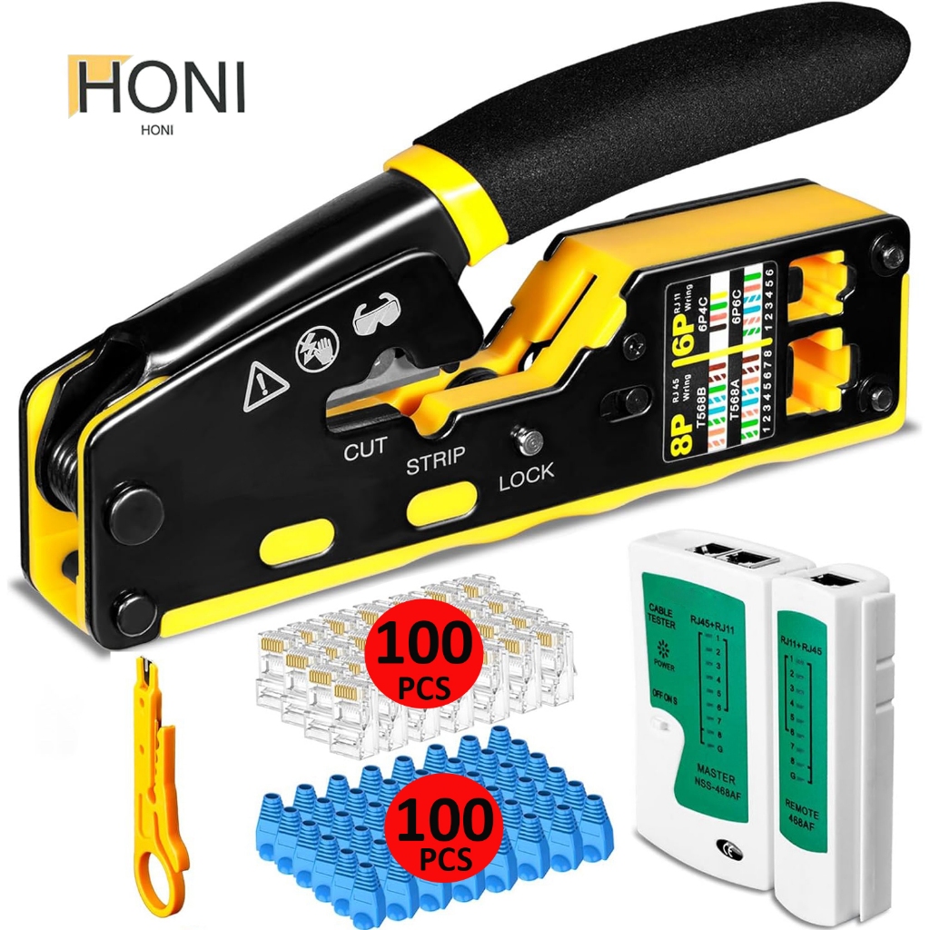 RJ45 Crimp Tool Pass Through Crimper Cutter For Cat6a Cat6 Cat5 Cat5e 8P8C Modular Connector - View #6