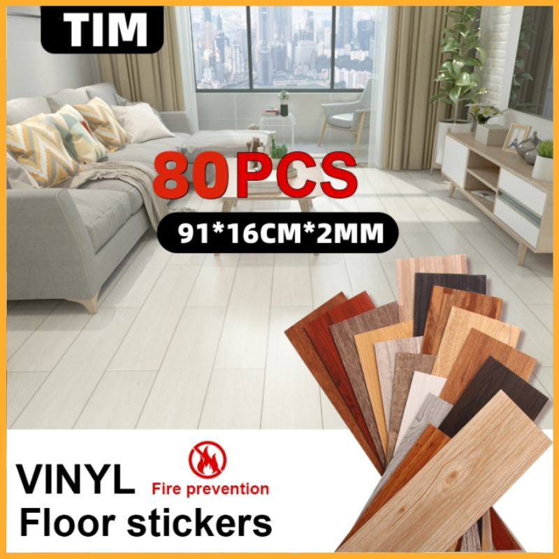 80PCS Wood Grain Vinyl Floor Sticker 91x15cm Self Adhesive PVC Tiles ...
