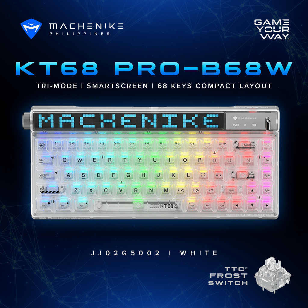 MACHENIKE KB KT68-B68W WITH SCREEN THREE MODE WHITE TTC FROST V2 SWITCH ...