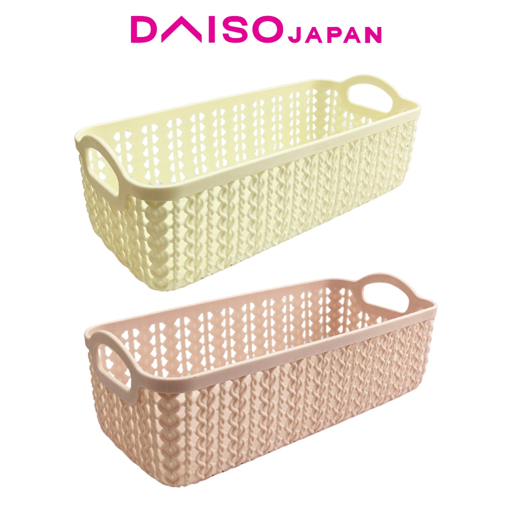Daiso Rectangle Floral Pattern Design Basket with Handle | Shopee ...