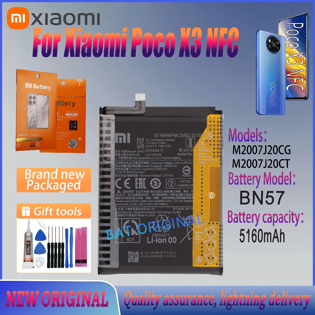 VUXYIT BN57 compatibel met Xiaomi Poco X3 NFC/Poco X3 Pro reservebatterij voor M2007J20CG met reparatiegereedschapsset
