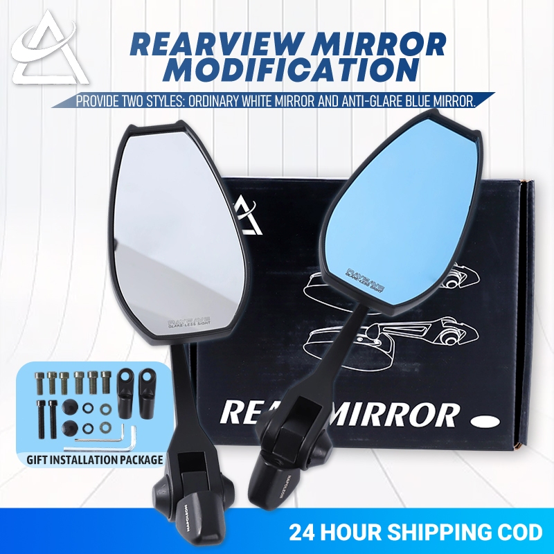 Motorcycle Side Mirror Street King Rearview Mirror Anti-Glare Blue ...