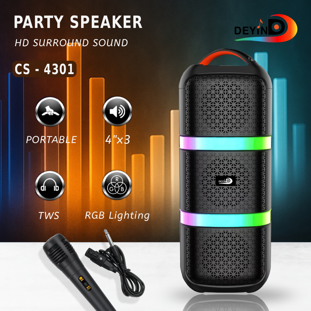 CS-4301 Wireless Portable Bluetooth Karaoke Speaker 4'X3 Party RGB ...