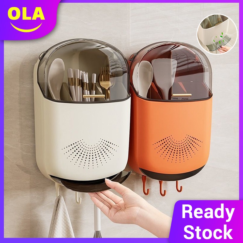 Hanging Chopstick Holder 3 Compartments Wall-Mounted Utensil Rack ...