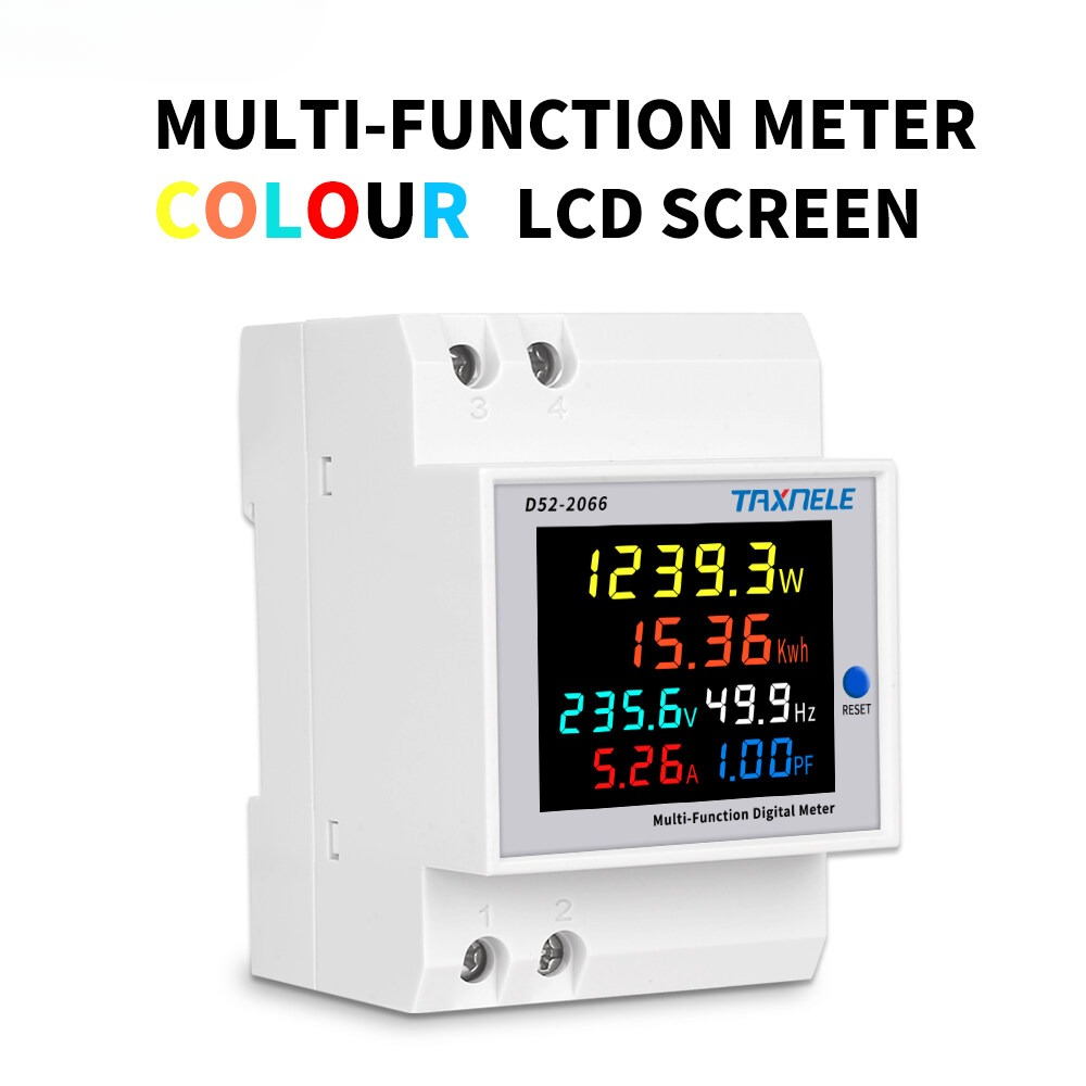 6-in-1 DIN Rail AC Power Monitoring Meter with Voltage, Current ...