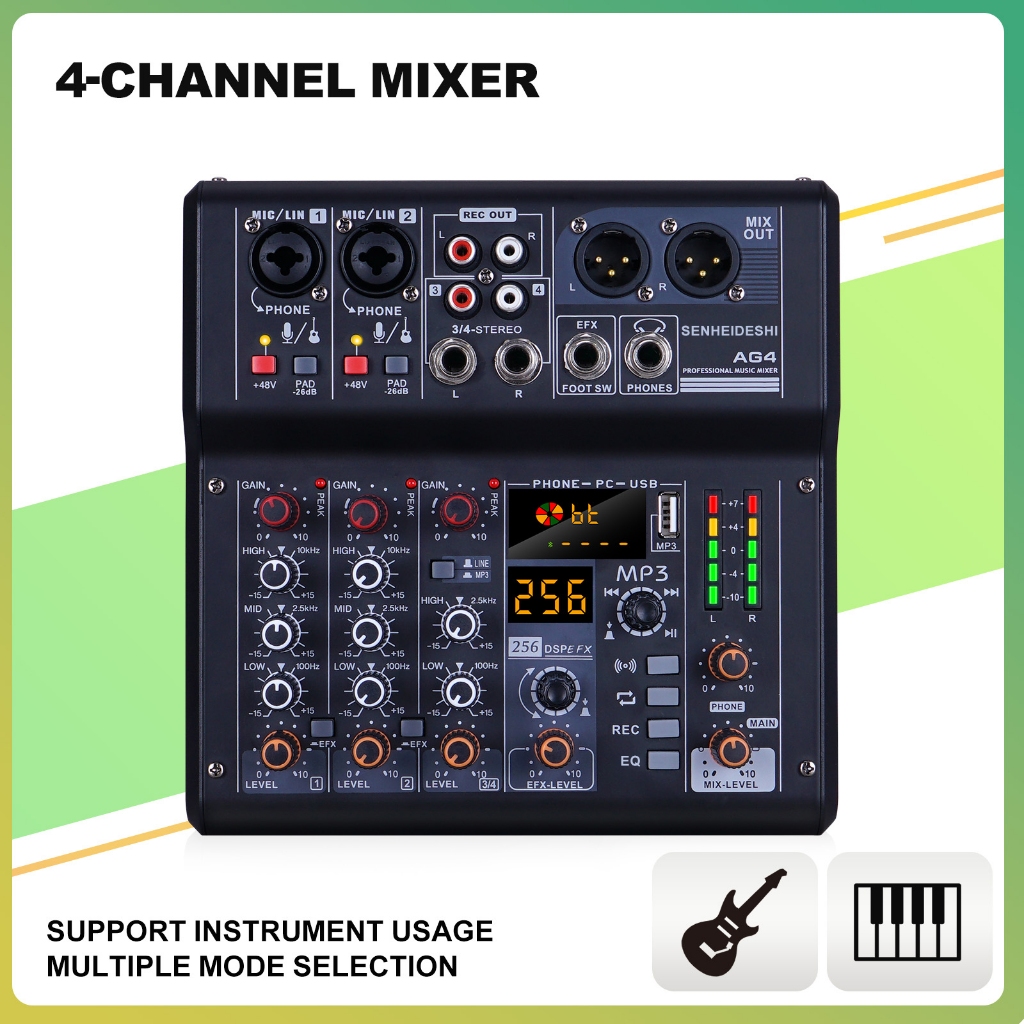 AG4 4 channel Mixer 256DSP DJ mixer USB Audio Mixer MP3 computer ...
