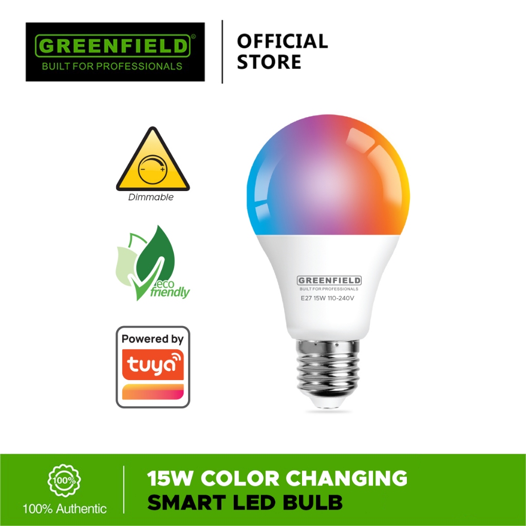Greenfield Color Changing Smart LED Bulb E27 15W RGB + CCT | Shopee ...