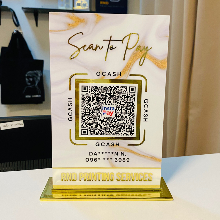 Embossed QR Standee In gold decals (made of sintra board) | Shopee ...