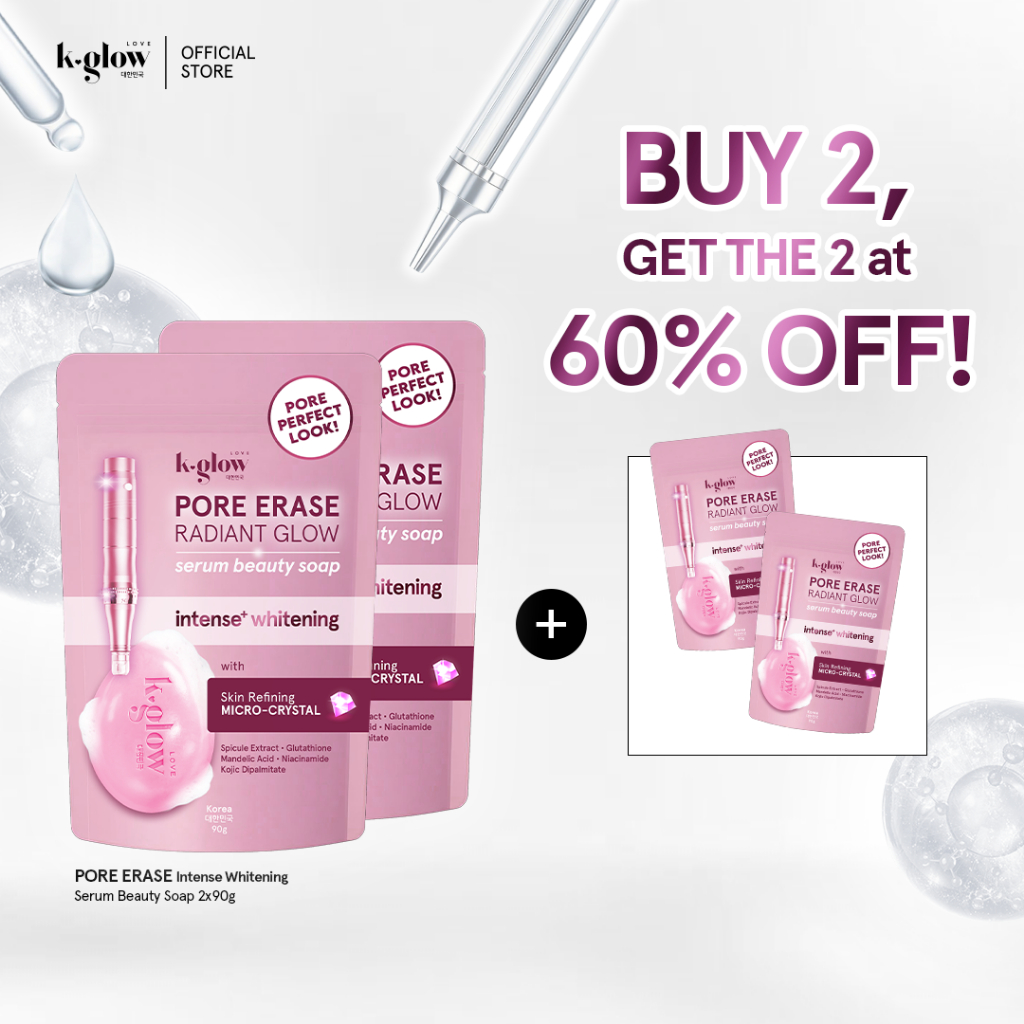 BUY 2, FREE 2] Exclusive Bundle Love K-Glow Pore Erase Serum Soap (Acne  Clear and Intense Whitening | Shopee Philippines