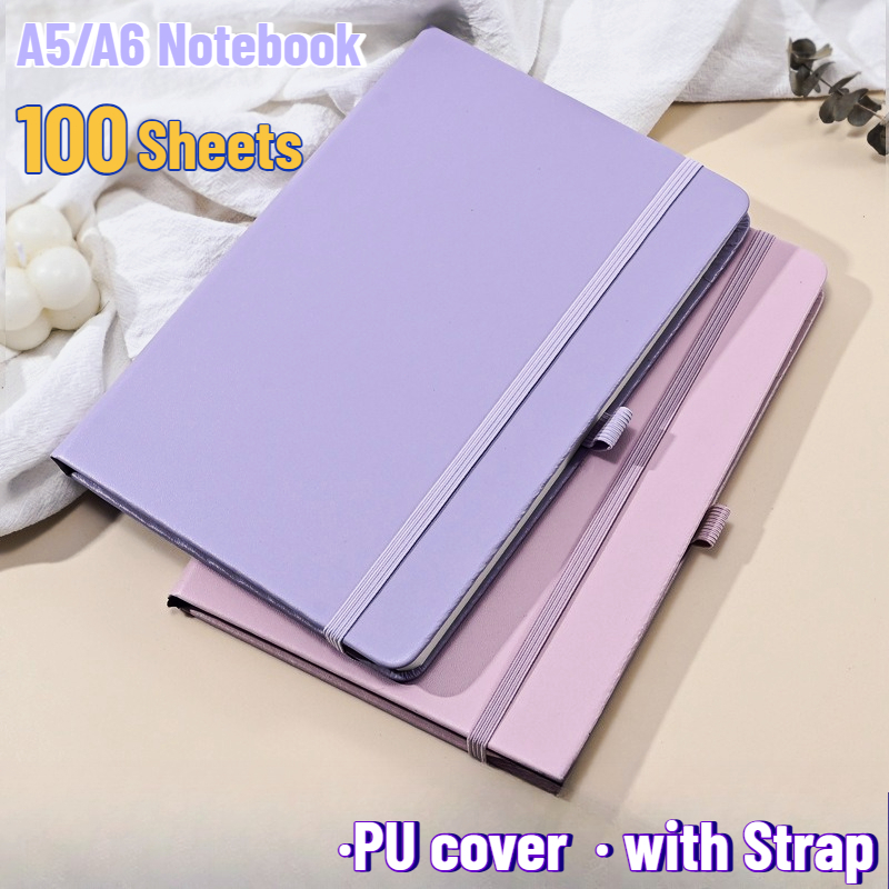 A5/A6 Notebook with Strap 100Sheets PU Leather Cover Mini Notepads ...