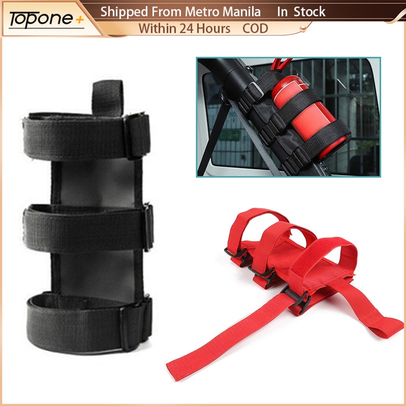 Tesnaao American Flag Fire Extinguisher Holder Strap – Adjustable Mount For Jeep Wrangler 1965-2022 JK JKU TJ CJ Gladiator (Red)