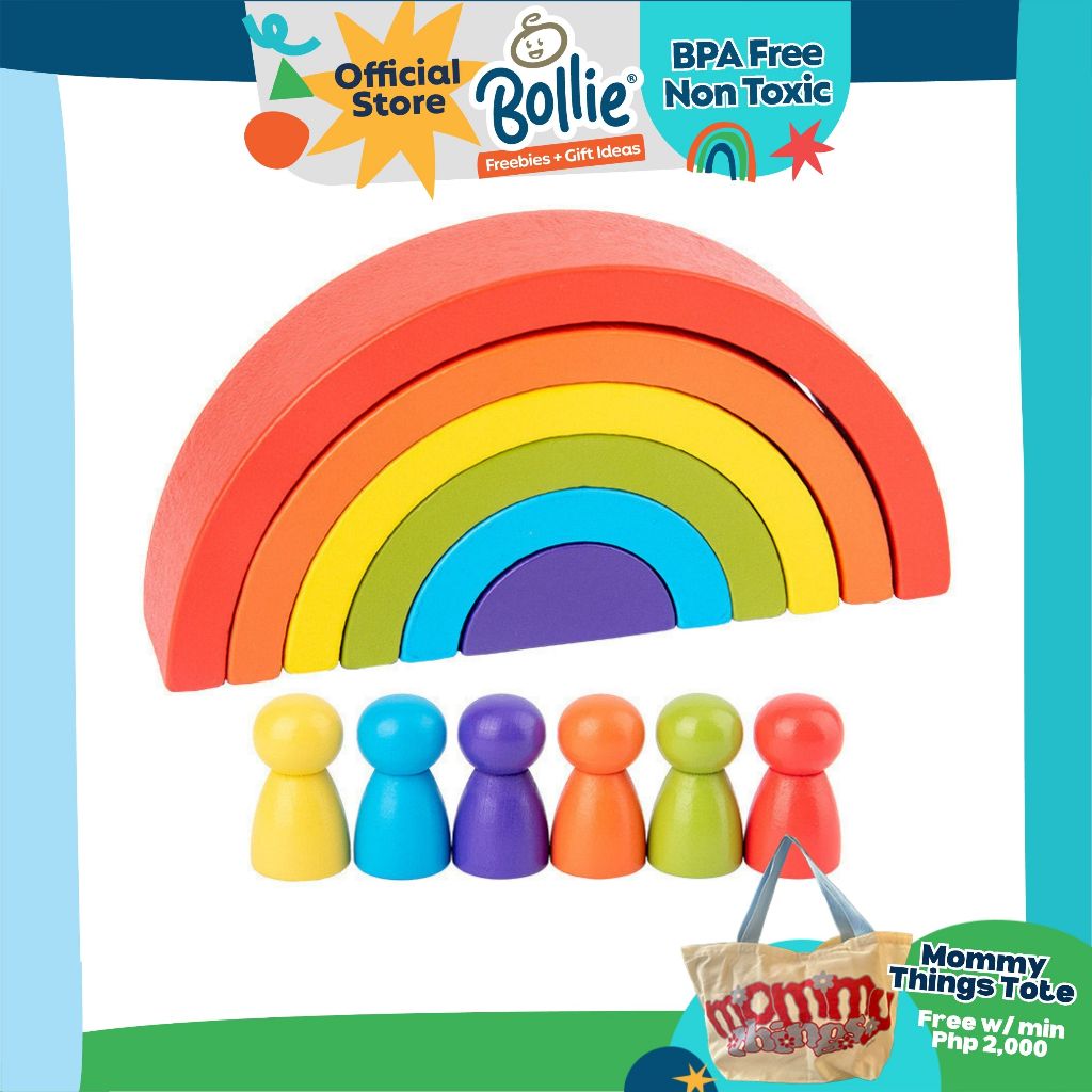 Bollie Baby Wooden Rainbow Stacker Nesting Puzzle Blocks Educational ...