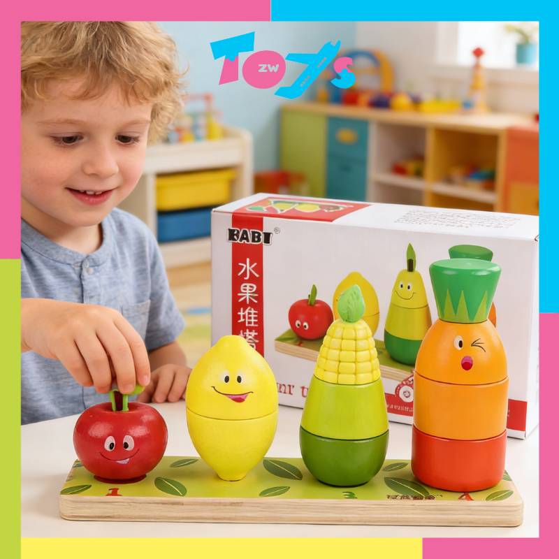 Gift Box Wooden Fruit Stacker Tower Colorful Toy Stacking Pllars Toys ...