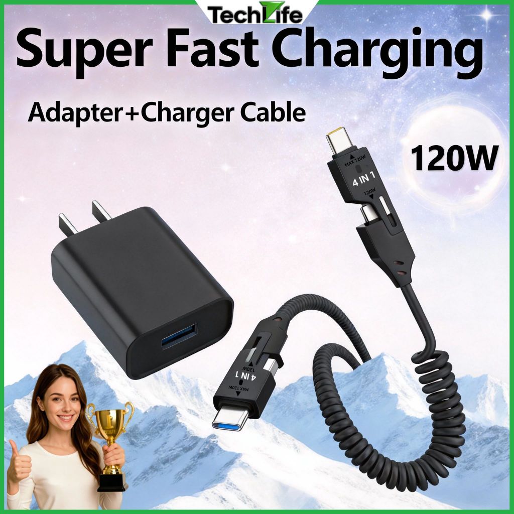 Original 4in1 Spring Retractable Carplay Data Cable USB to Android ...