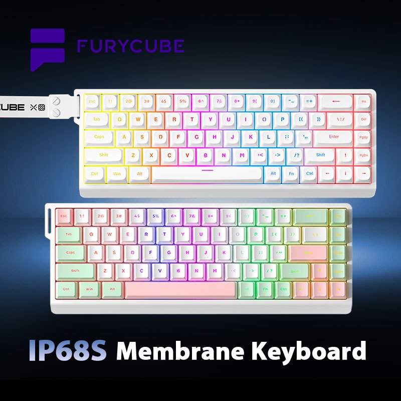 FURYCUBE IP68s Membrane Keyboard White 60% Keyboard 68 Keys Gaming ...