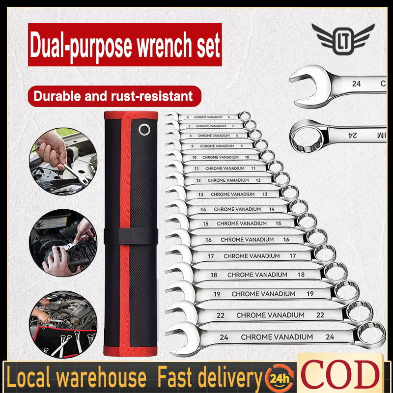 16pcs Dual-Use Wrench Set Double-Ended Handles Open-End Plum Blossom ...